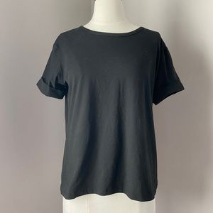 Plain Black Tee with Rolled Hem Sleeve
